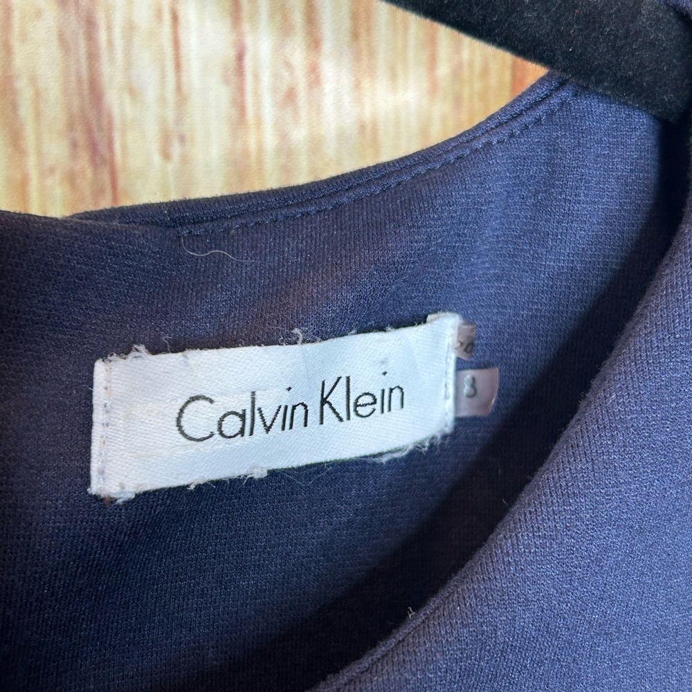 Calvin Klein Color Blocked Sheath Dress Size 8 Navy Taupe and Cream - Picture 3 of 5